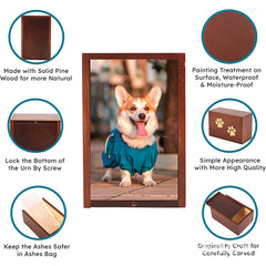 Wooden Pet Urn With Paw Pattern - Memorial Keepsake for Beloved Pet