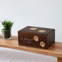 Wooden Pet Urn With Paw Pattern - Memorial Keepsake for Beloved Pet