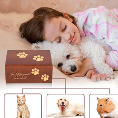 Wooden Pet Urn With Paw Pattern - Memorial Keepsake for Beloved Pet