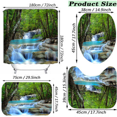 Green Forest Waterfall Shower Curtain Set with 12 Hooks