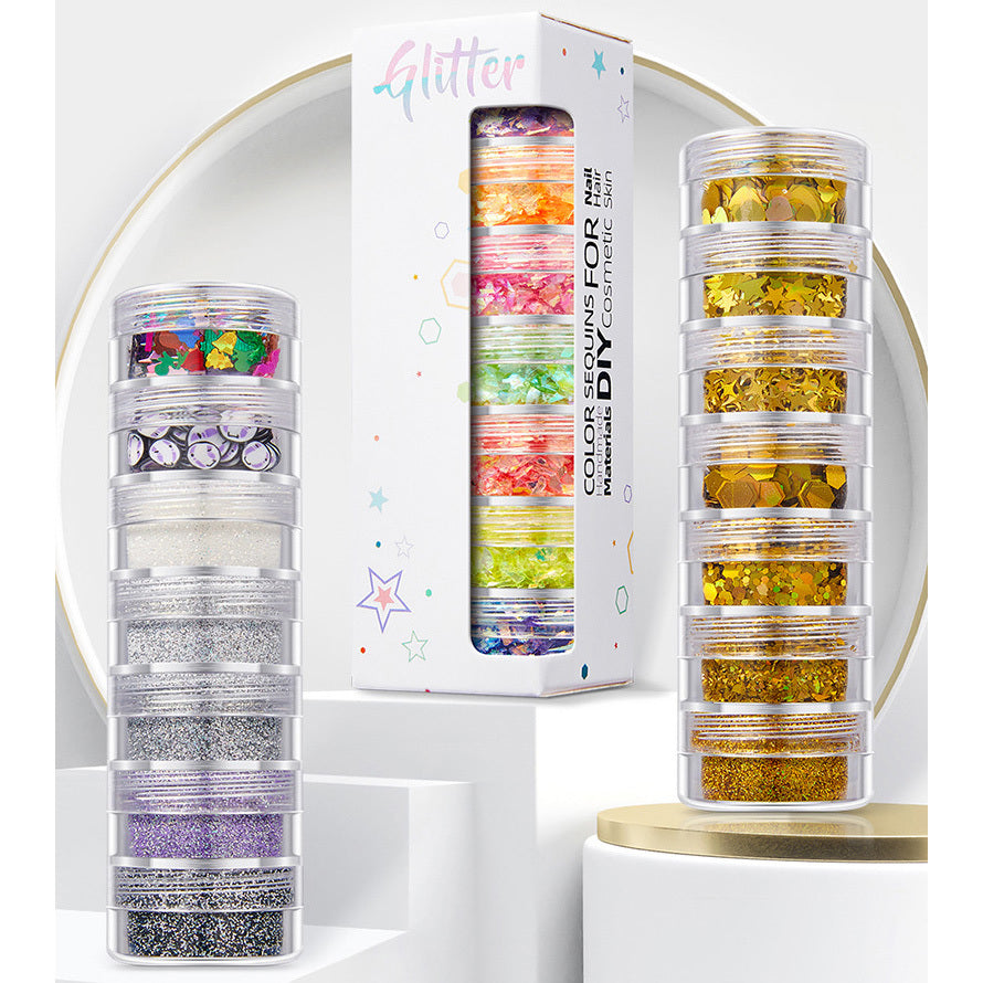 7 Bottle Set Chunky & Fine Glitter Mix Iridescent Makeup Glitter