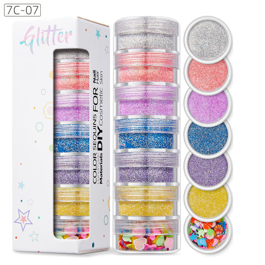 7 Bottle Set Chunky & Fine Glitter Mix Iridescent Makeup Glitter