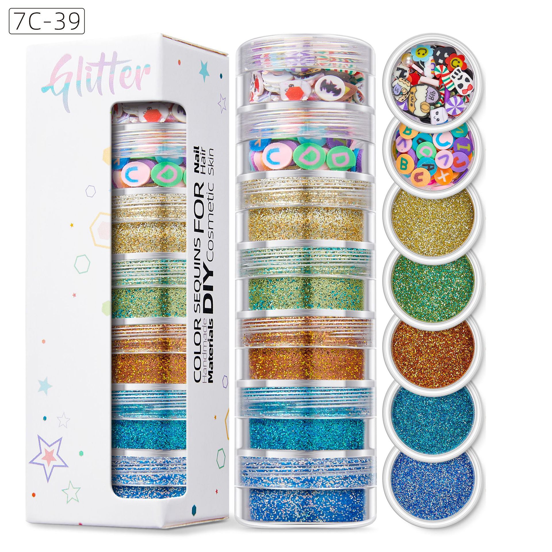 7 Bottle Set Chunky & Fine Glitter Mix Iridescent Makeup Glitter
