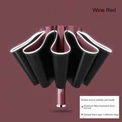 Reflective LED Lighting Sunshade Umbrella 10 Ribs Reverse Folding Umbrella