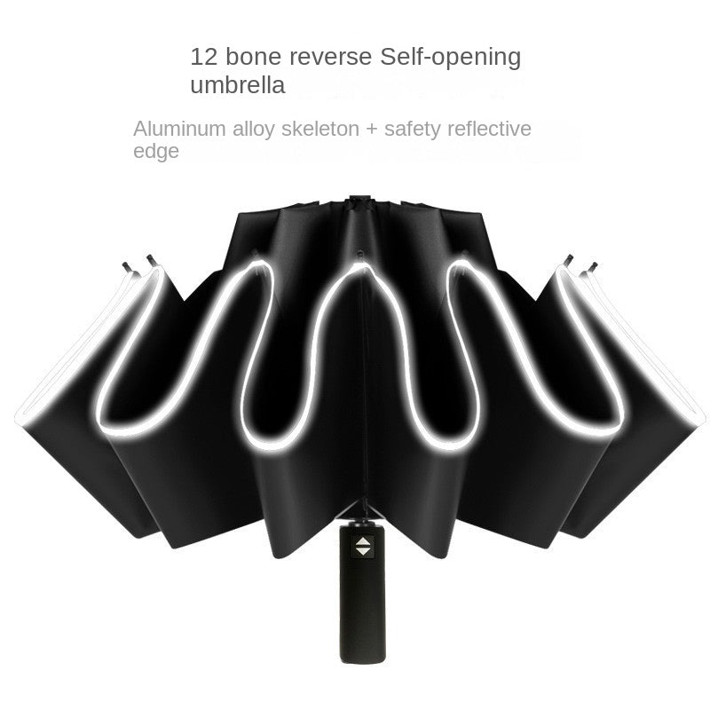 Reflective LED Lighting Sunshade Umbrella 10 Ribs Reverse Folding Umbrella