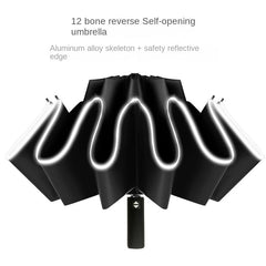 Reflective LED Lighting Sunshade Umbrella 10 Ribs Reverse Folding Umbrella
