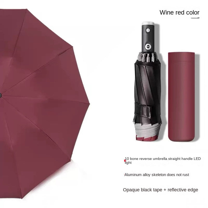 Reflective LED Lighting Sunshade Umbrella 10 Ribs Reverse Folding Umbrella