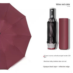 Reflective LED Lighting Sunshade Umbrella 10 Ribs Reverse Folding Umbrella