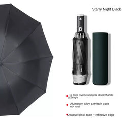 Reflective LED Lighting Sunshade Umbrella 10 Ribs Reverse Folding Umbrella