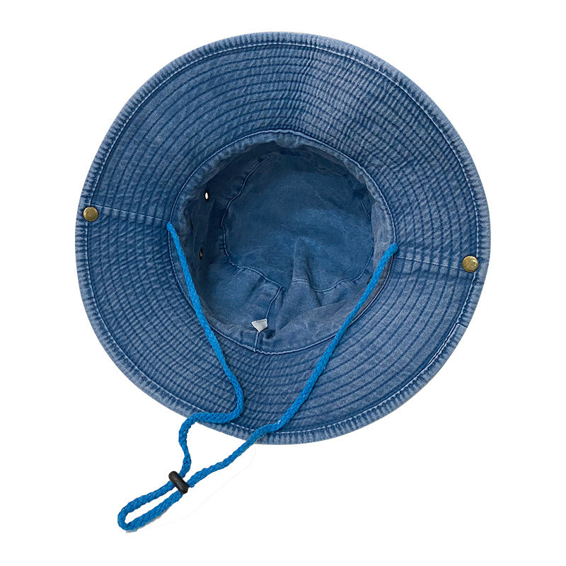 Distressed Bucket Hat Rhinestone Star Patch Cotton Lightweight Sunshad