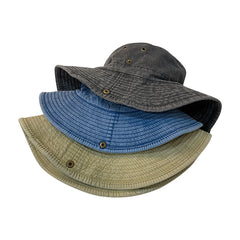 Distressed Bucket Hat Rhinestone Star Patch Cotton Lightweight Sunshad