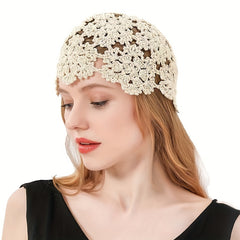 Solid Crochet Beanie Flower Hollow Out Beanie Elastic Knitted Cloche Hat