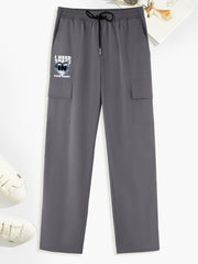 Letters Print Cargo Pants Men s Straight Leg Drawstring Cargo Pants