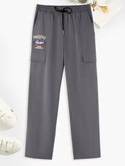 Creative Pattern Print Cargo Pants Men's Straight Leg Drawstring Cargo Pants