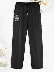 Creative Pattern Print Cargo Pants Men's Straight Leg Drawstring Cargo Pants