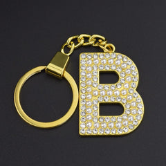 Children's Initial Keychain Zircon Pearl Golden Keychain Girls