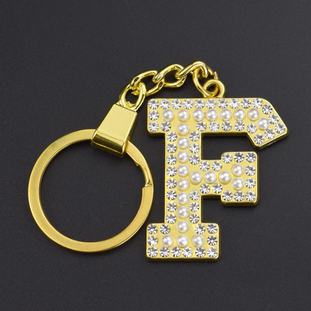 Children's Initial Keychain Zircon Pearl Golden Keychain Girls