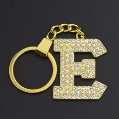 Children's Initial Keychain Zircon Pearl Golden Keychain Girls
