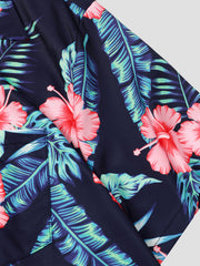 Flower & Leaf Print Casual Hawaiian Shirt Men s Short Sleeve Top