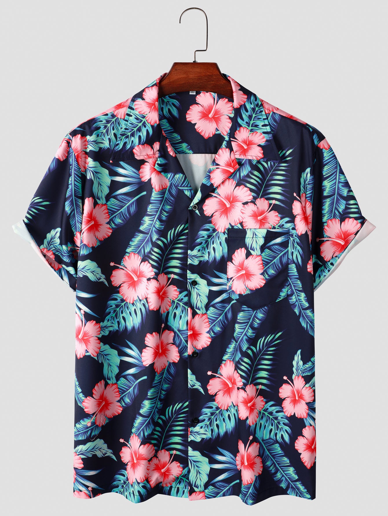 Flower & Leaf Print Casual Hawaiian Shirt Men s Short Sleeve Top