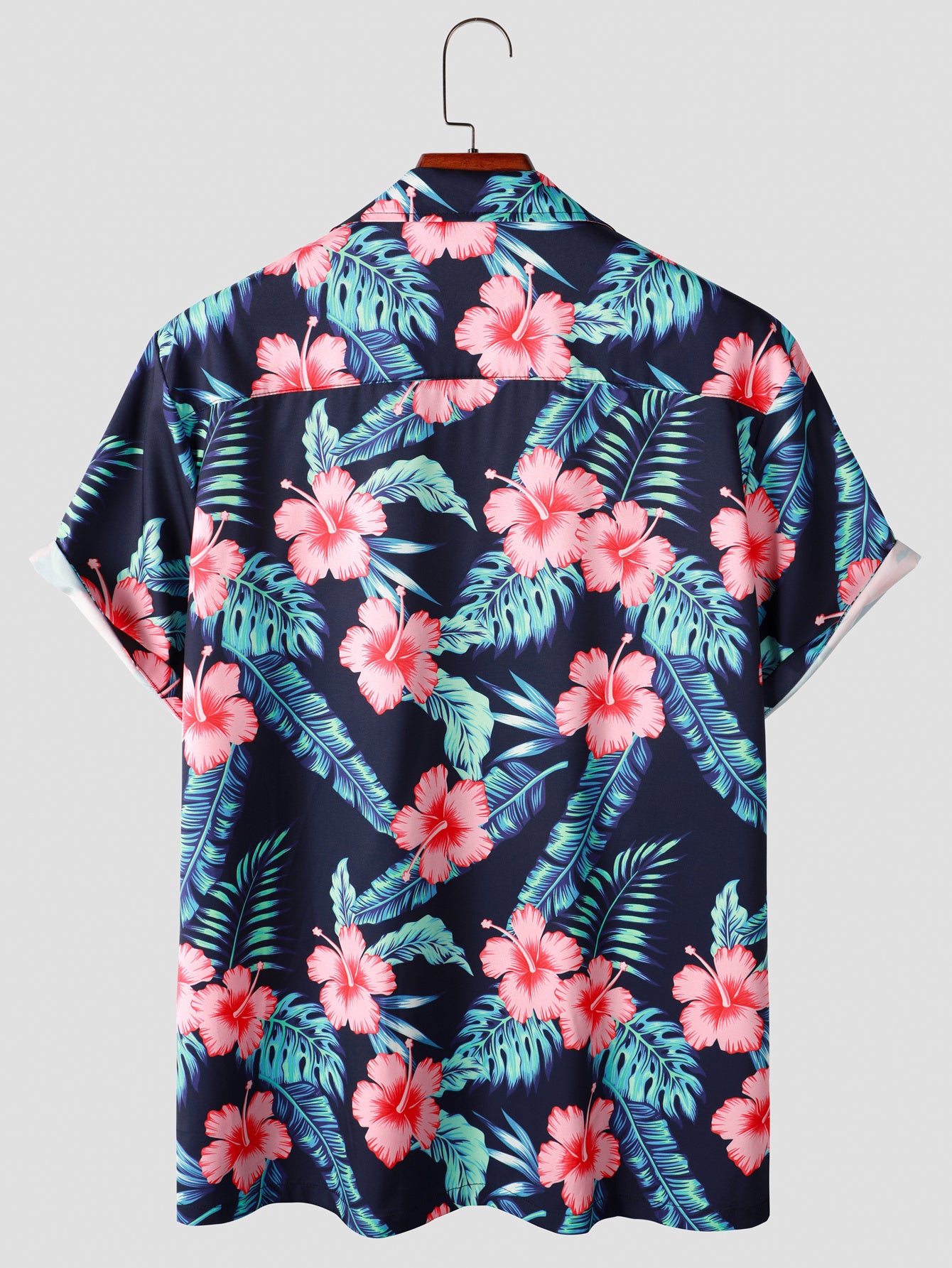 Flower & Leaf Print Casual Hawaiian Shirt Men s Short Sleeve Top