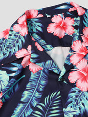Flower & Leaf Print Casual Hawaiian Shirt Men s Short Sleeve Top