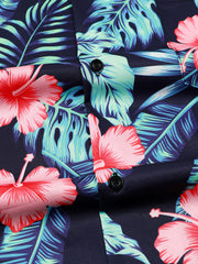 Flower & Leaf Print Casual Hawaiian Shirt Men s Short Sleeve Top