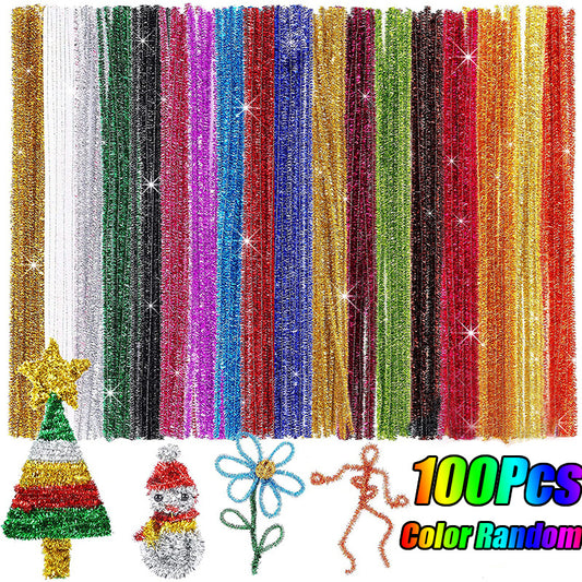 100pcs Glitter Pipe Cleaners Chenille Stems Metallic Sparkle Craft Pipe Cleaner