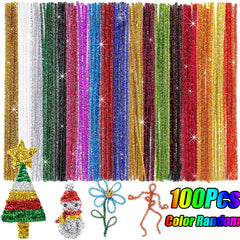 100pcs Glitter Pipe Cleaners Chenille Stems Metallic Sparkle Craft Pipe Cleaner