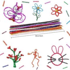 100pcs Glitter Pipe Cleaners Chenille Stems Metallic Sparkle Craft Pipe Cleaner