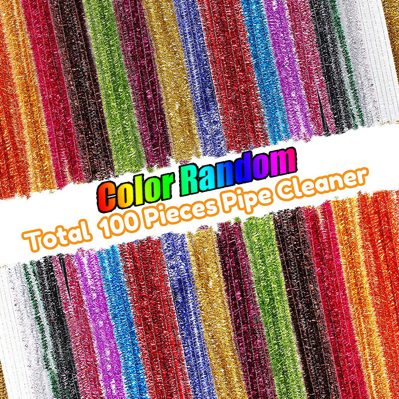 100pcs Glitter Pipe Cleaners Chenille Stems Metallic Sparkle Craft Pipe Cleaner