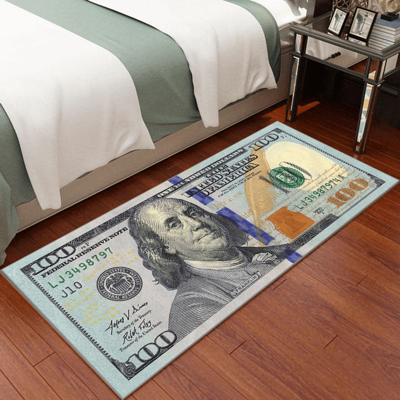 100 Bill Flatweave Runner Rug Machine Washable Multicolor