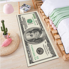 100 Bill Flatweave Runner Rug Machine Washable Multicolor