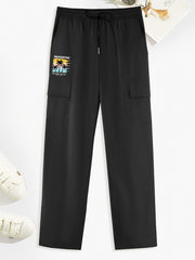 Coconut Palm Pattern Print Cargo Pants Men's Drawstring Outdoor Pants