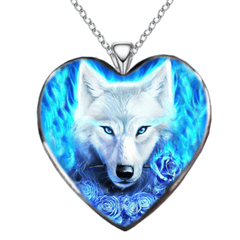 Heart Wolf Head Necklace Pendant Charm Girls Jewelry Accessories