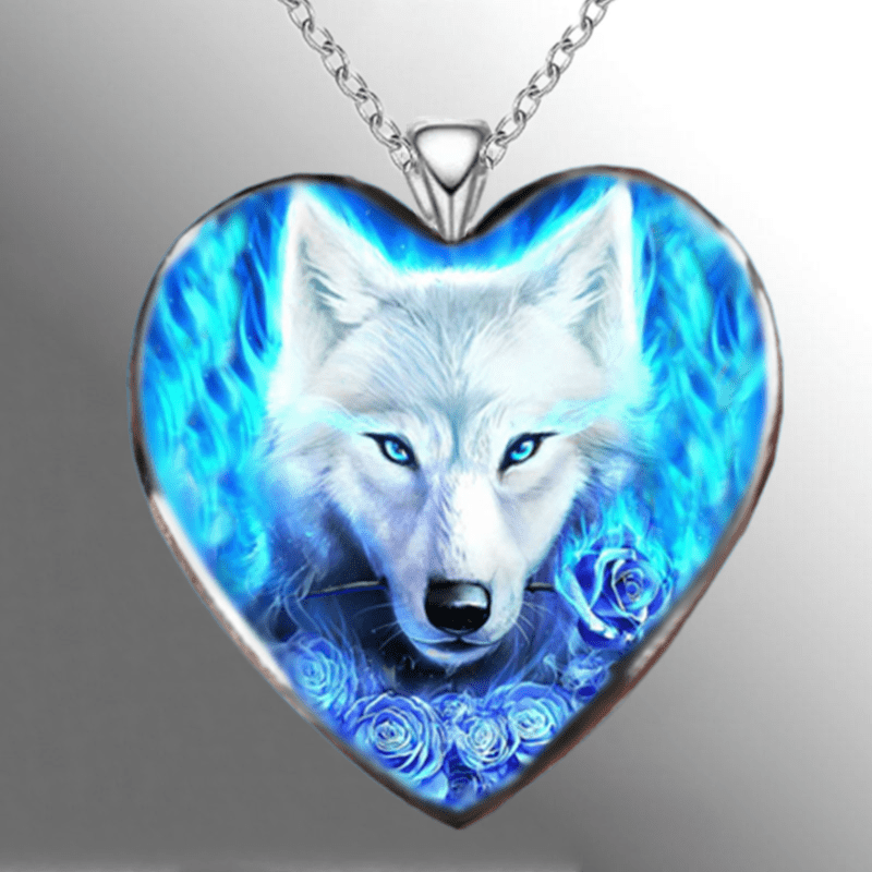 Heart Wolf Head Necklace Pendant Charm Girls Jewelry Accessories