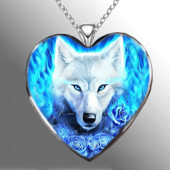 Heart Wolf Head Necklace Pendant Charm Girls Jewelry Accessories