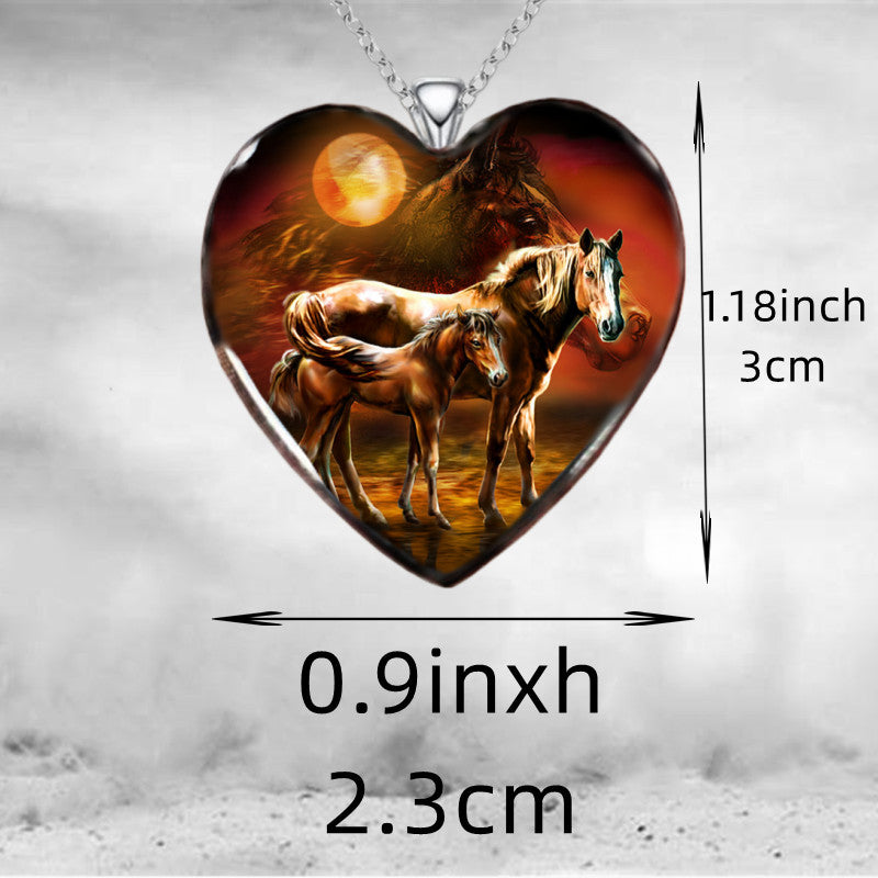 Painted Animal Necklace Horse Heart Shape Pendant Necklace