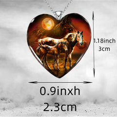 Painted Animal Necklace Horse Heart Shape Pendant Necklace
