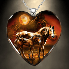 Painted Animal Necklace Horse Heart Shape Pendant Necklace