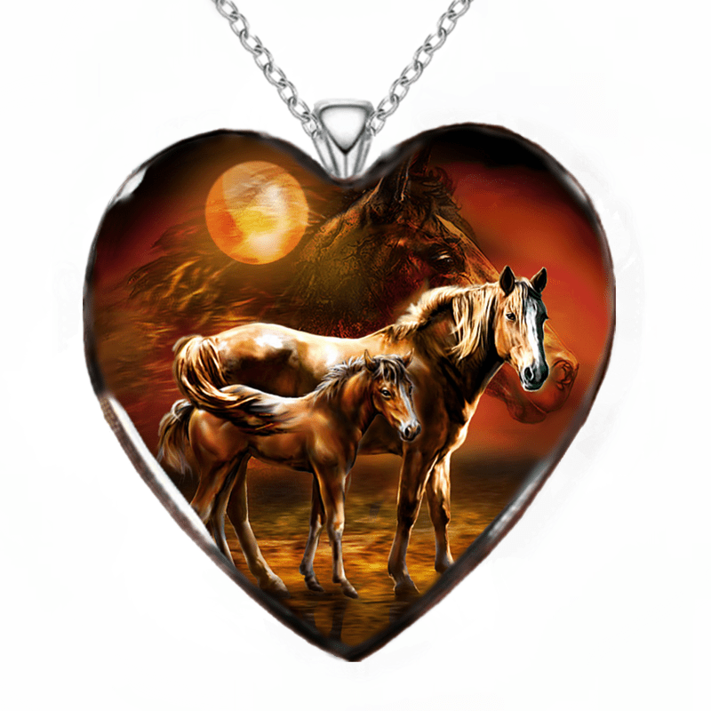 Painted Animal Necklace Horse Heart Shape Pendant Necklace