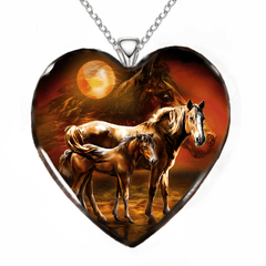 Painted Animal Necklace Horse Heart Shape Pendant Necklace