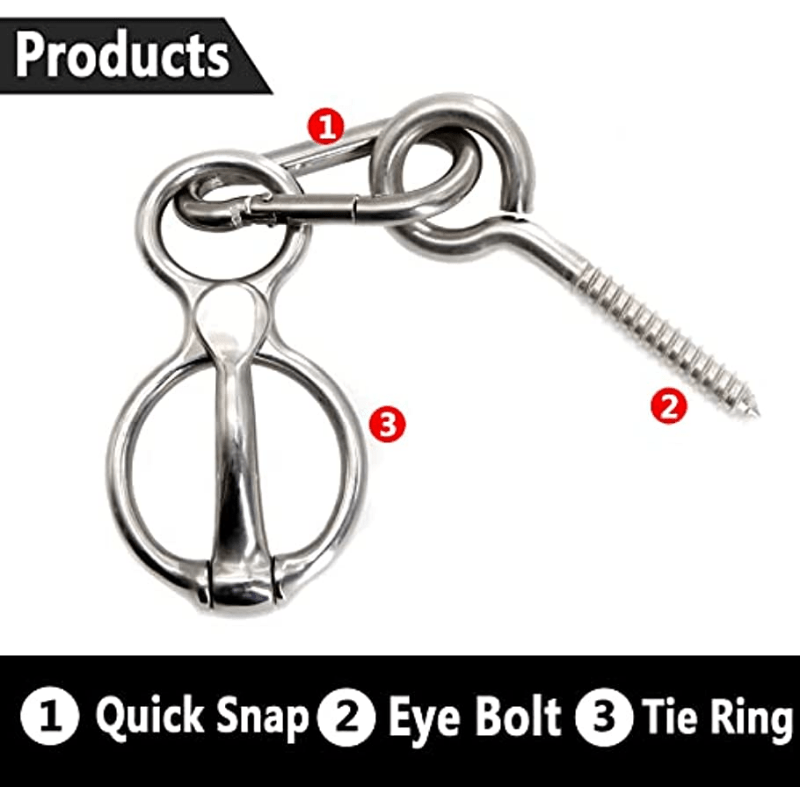 Safe Horse Tie Ring w/ Quick Release & Eye Bolt, Prevents Pulling Back