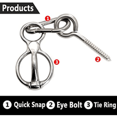 Safe Horse Tie Ring w/ Quick Release & Eye Bolt, Prevents Pulling Back