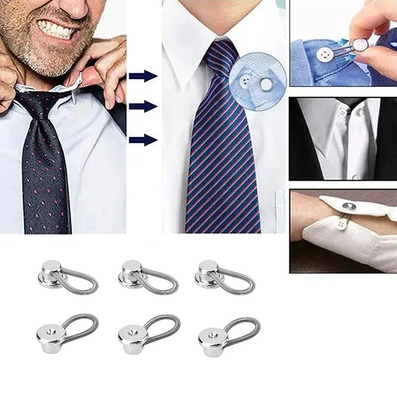 6pcs Shirt Suit Elastic Extenders Lengthen Collar Neck Pants Button Buckle