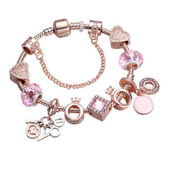 Rose I LOVE YOU Pendant Bracelet DIY Beads Crown