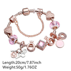Rose I LOVE YOU Pendant Bracelet DIY Beads Crown
