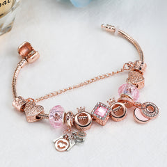 Rose I LOVE YOU Pendant Bracelet DIY Beads Crown