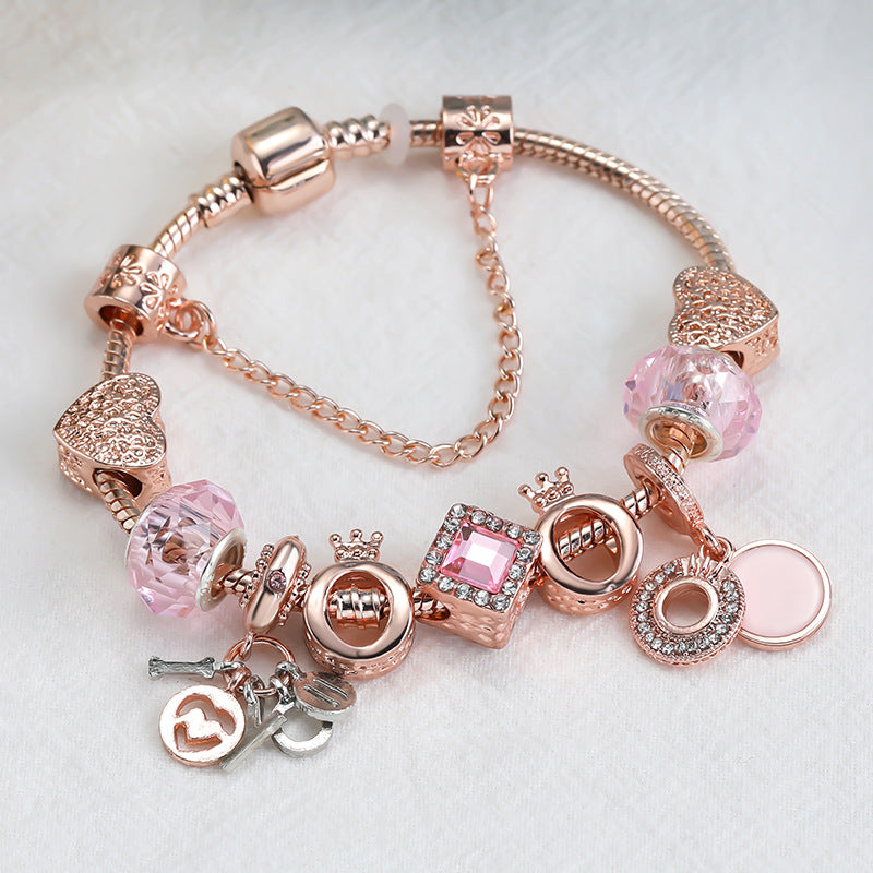 Rose I LOVE YOU Pendant Bracelet DIY Beads Crown