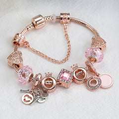 Rose I LOVE YOU Pendant Bracelet DIY Beads Crown